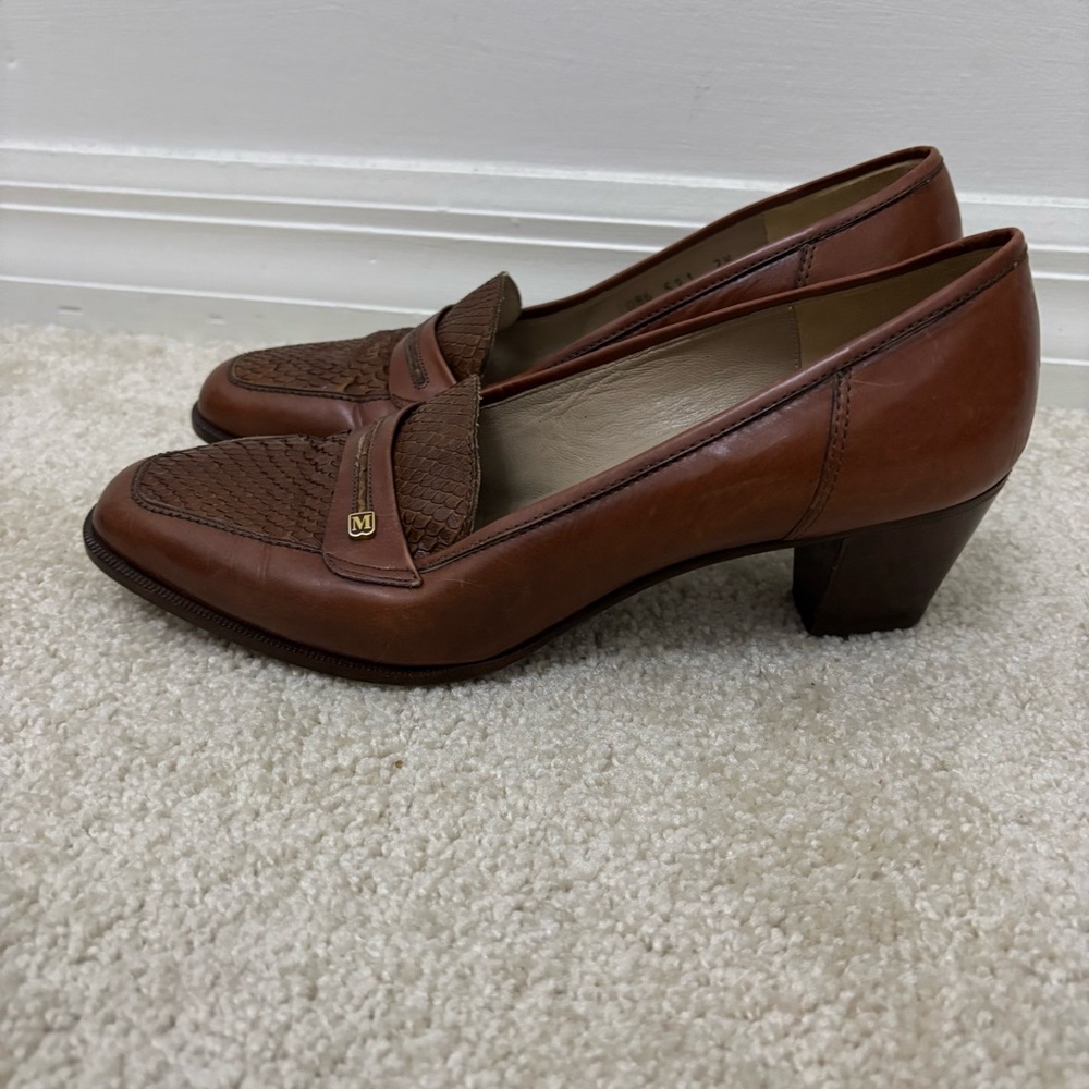 Vintage Bruno Magli Italian Leather Heeled Loafers Brown Womens size 7.5 Python - Picture 7 of 10